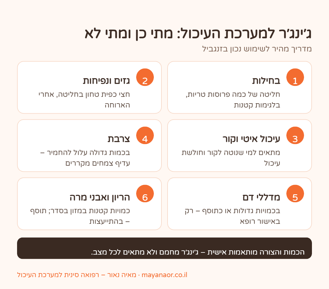 אינפוגרפיקה: מתי ג'ינג'ר מתאים למערכת העיכול ומתי כדאי להיזהר