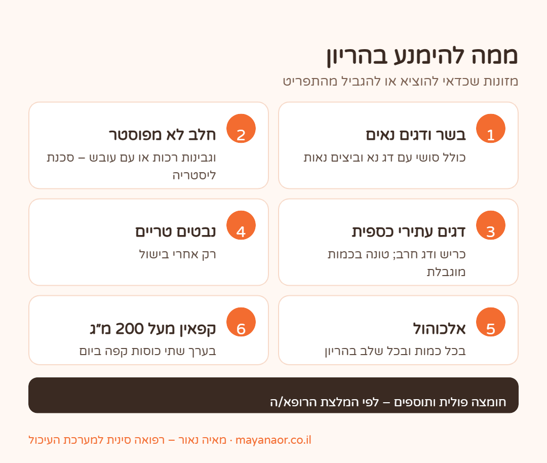 אינפוגרפיקה: מזונות שכדאי להימנע מהם או להגביל בהריון